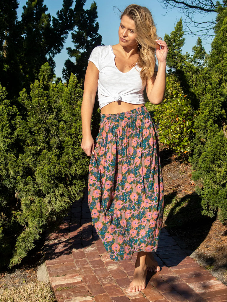 Maylin Midi Skirt - Pink Blue Floral-view 1