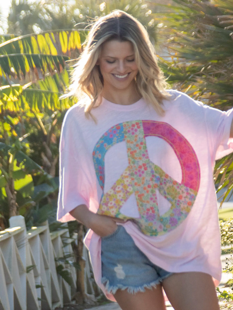 Oversized Applique Tee - Light Pink Peace Sign-view 5