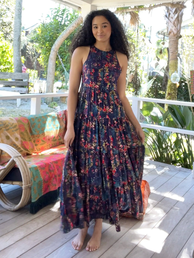 Halle Printed Halter Maxi Dress - Watercolor Floral-view 2