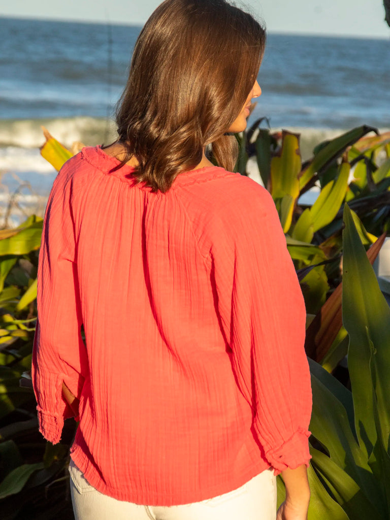 Robyn Gauze Top - Coral-view 2