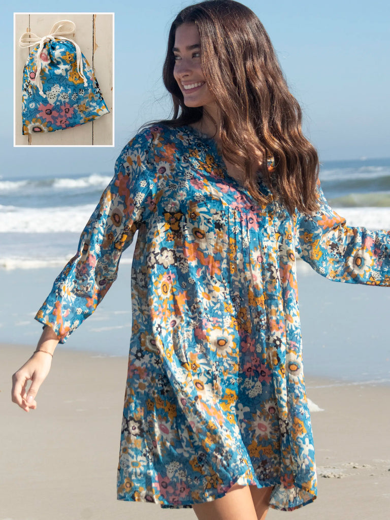 Cover-Up-In-A-Bag - Blue Tan Floral-view 1