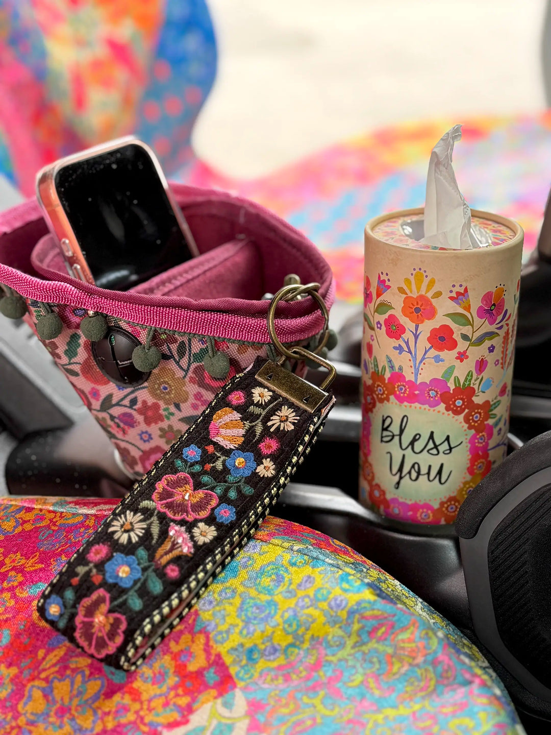 Embroidered Key Chain - Black