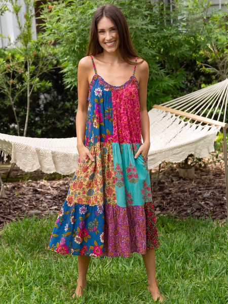 Harley Patchwork Midi Dress - Wildflower Medallion Teal – Natural Life