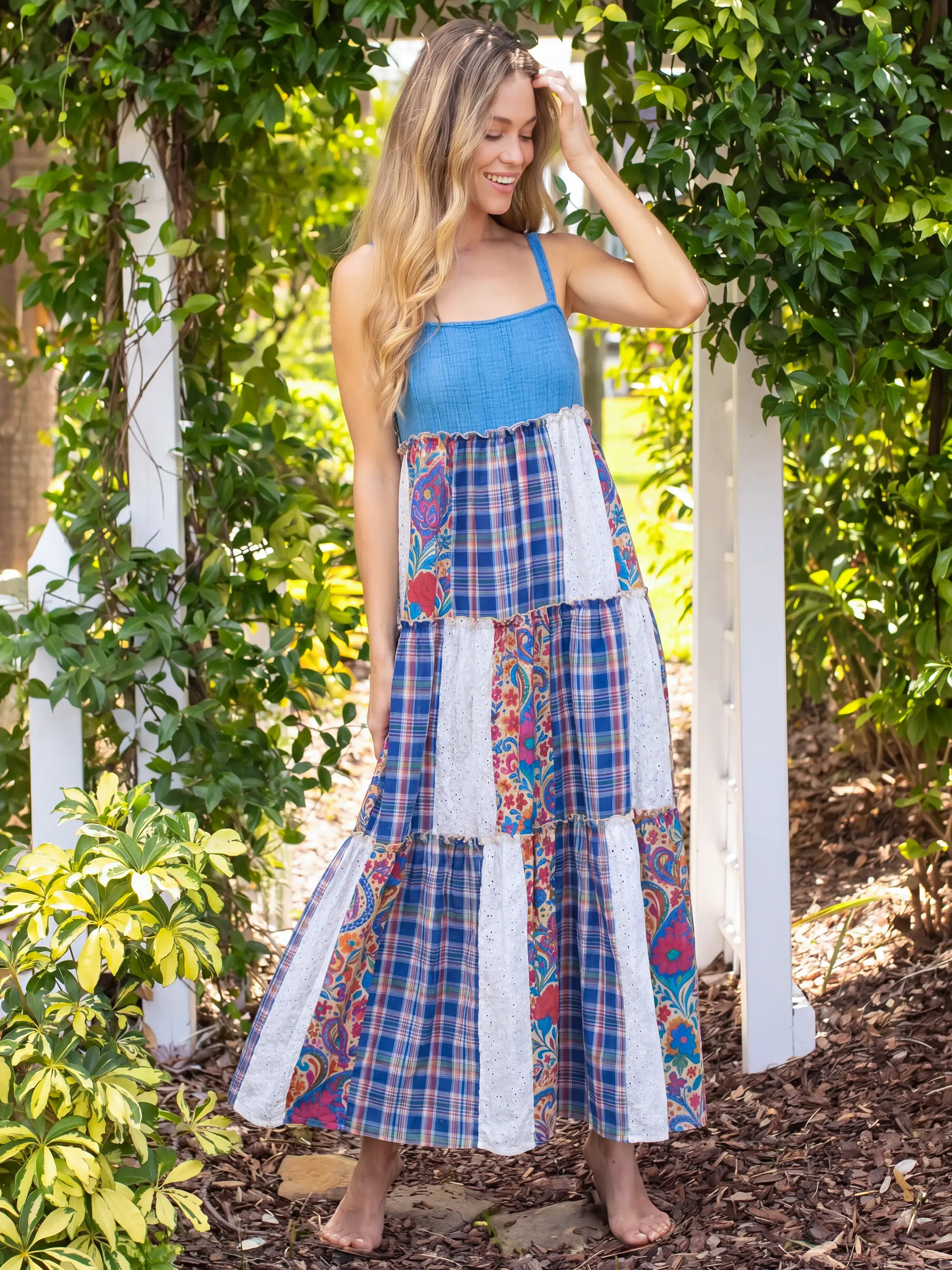 blue life summer breeze maxi dress Celeste Floral Palmer Poplin Tiered – Sugarlips Empire waist Palm Beach Flutter Sleeve Maxi