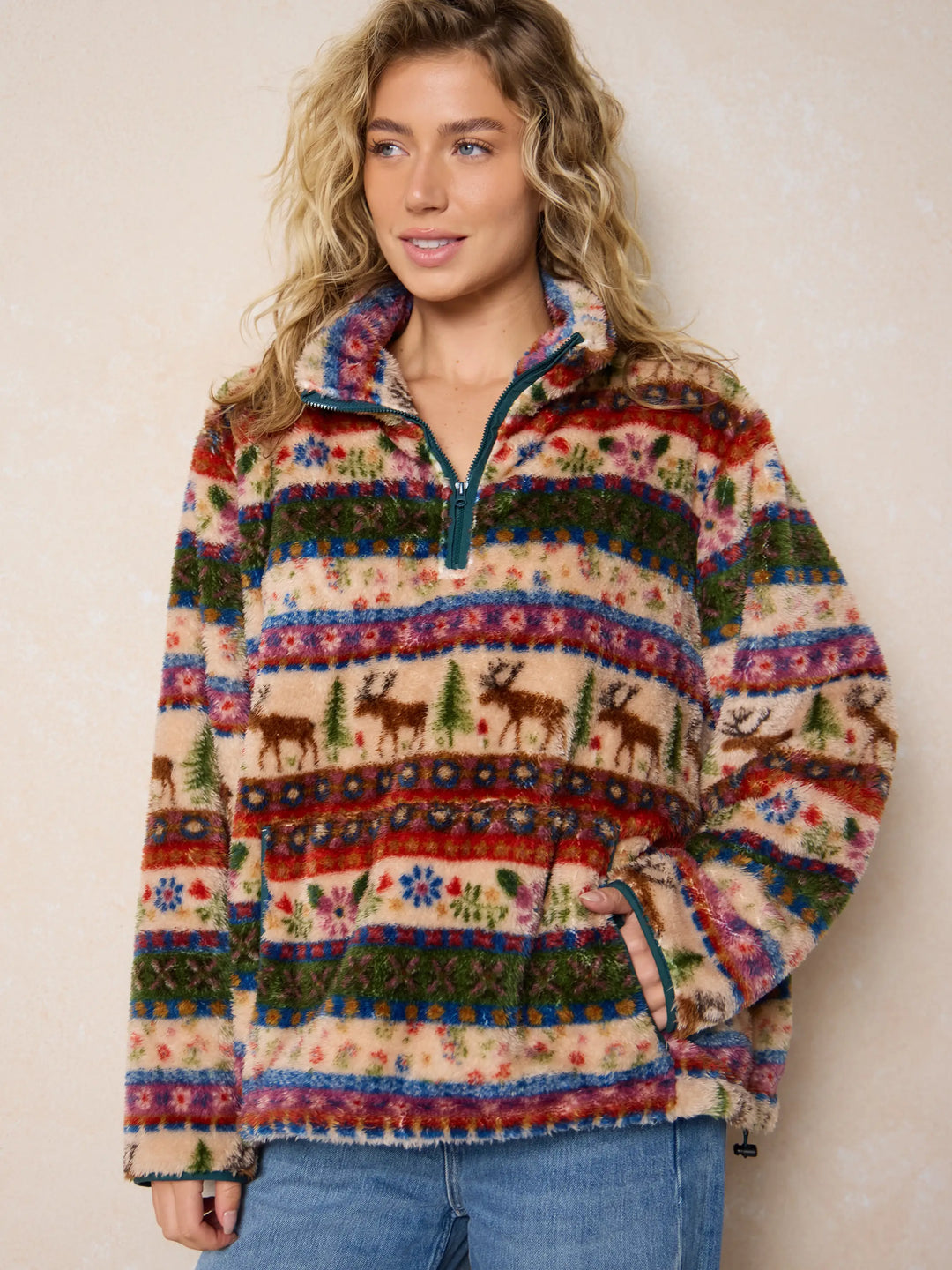 Coziest Quarter Zip Pullover Sweatshirt - Moose Cabin Borders
