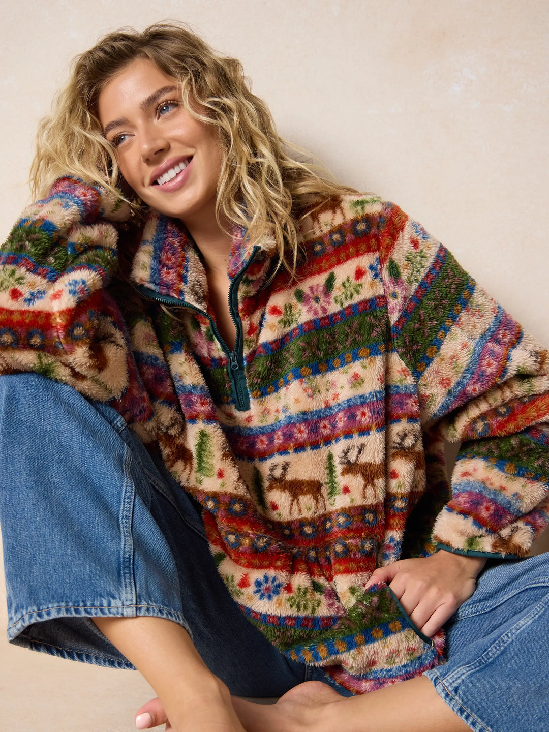 Coziest Quarter Zip Pullover Sweatshirt - Moose Cabin Borders