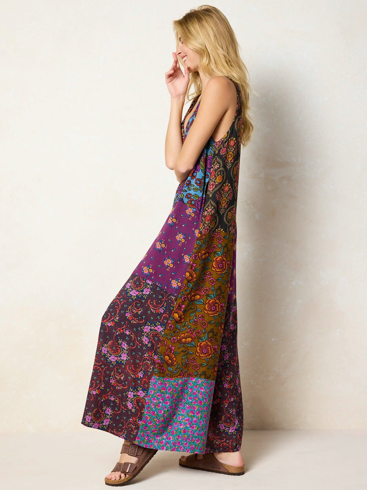 Let's Just Go Wide-Leg Jumpsuit - Woodcut Floral Blue – Natural Life