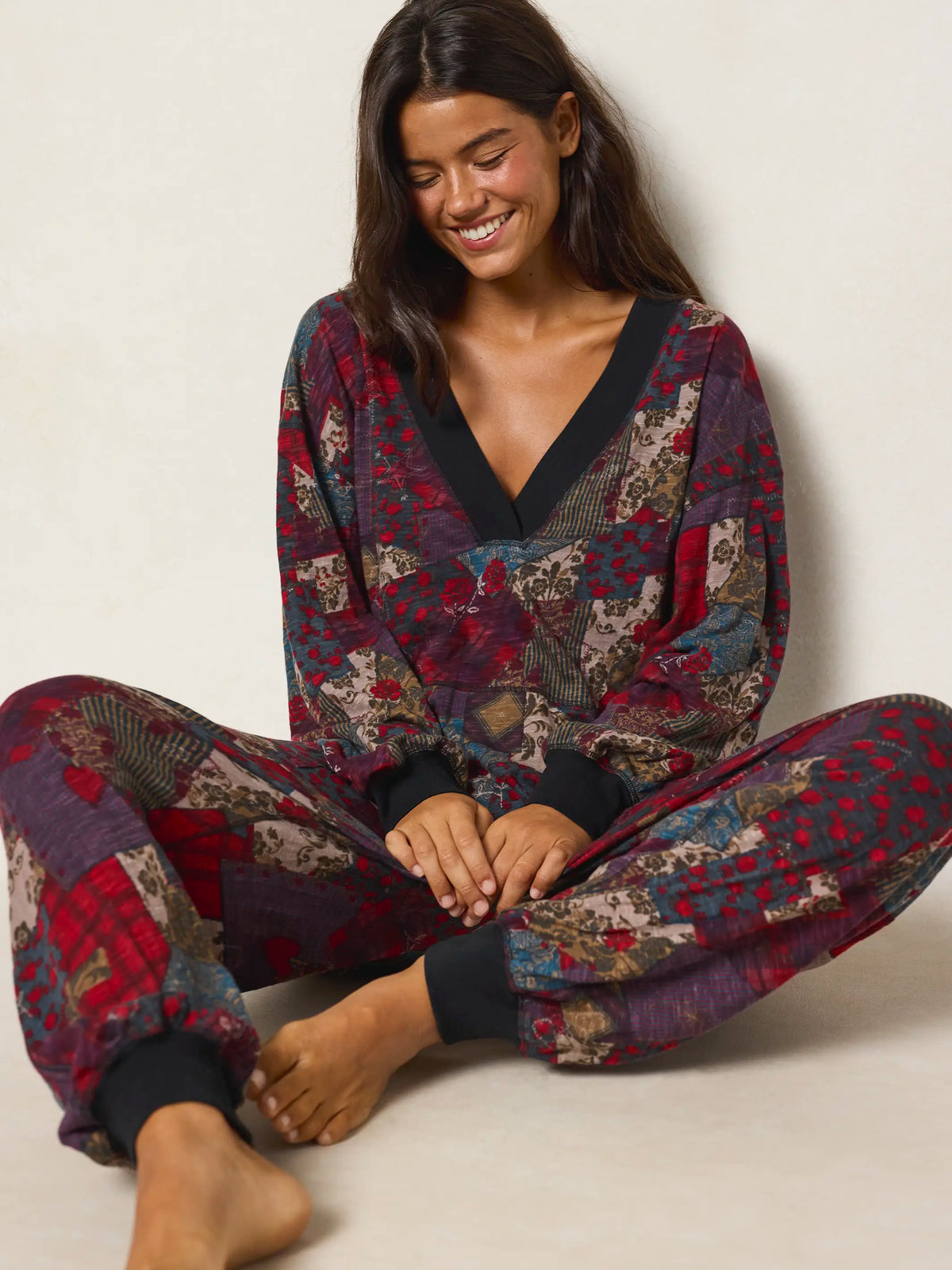 【SALE】Graphpaper Wooly Cotton Jumpsuits Johnnie Cotton Jumpsuit - Aspen Patchwork Burgundy – Natural Life