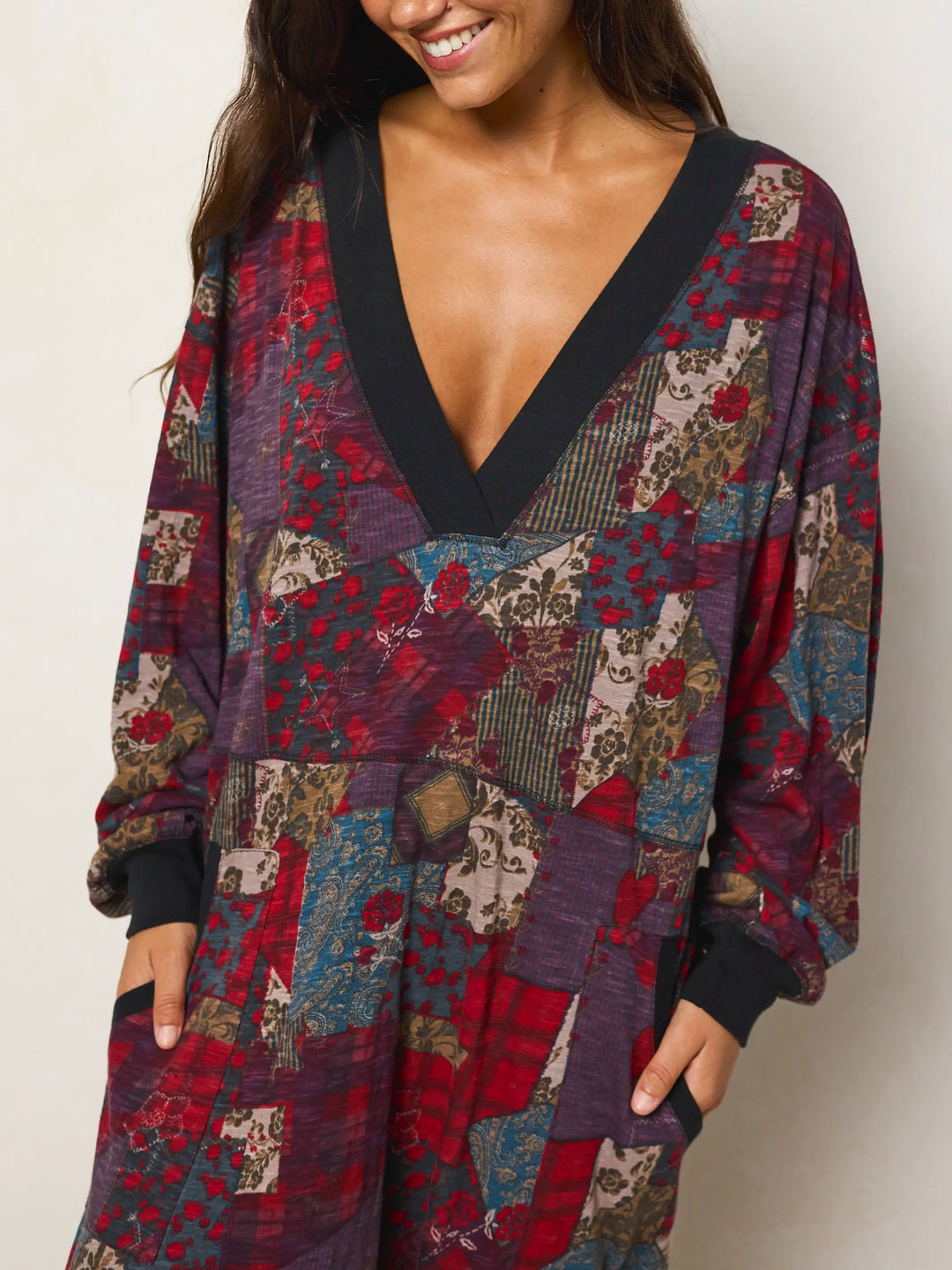 Johnnie Cotton Jumpsuit - Aspen Patchwork Burgundy – Natural Life
