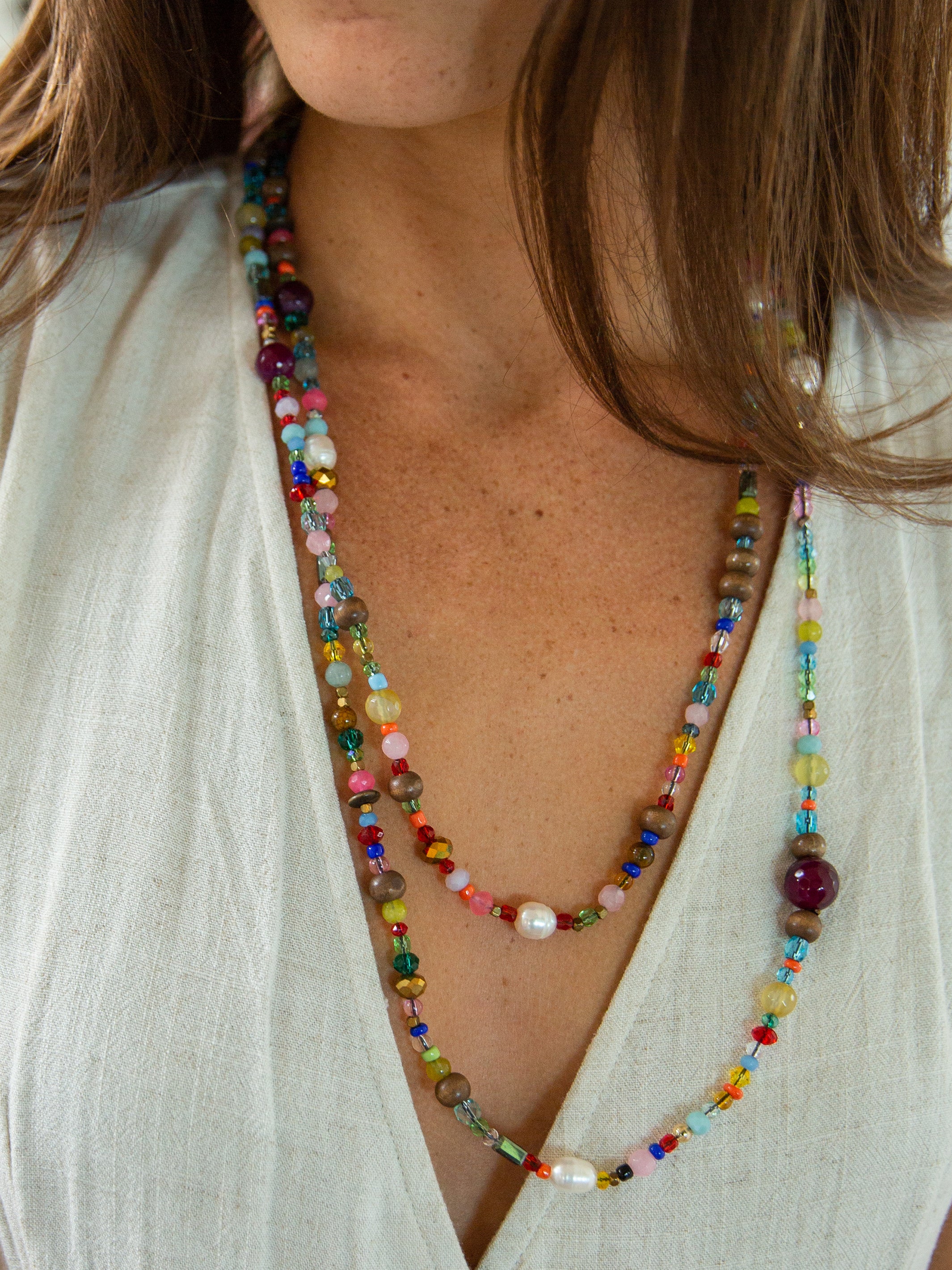Boho Glass Pearl Beaded Necklace Multicolor – Natural Life