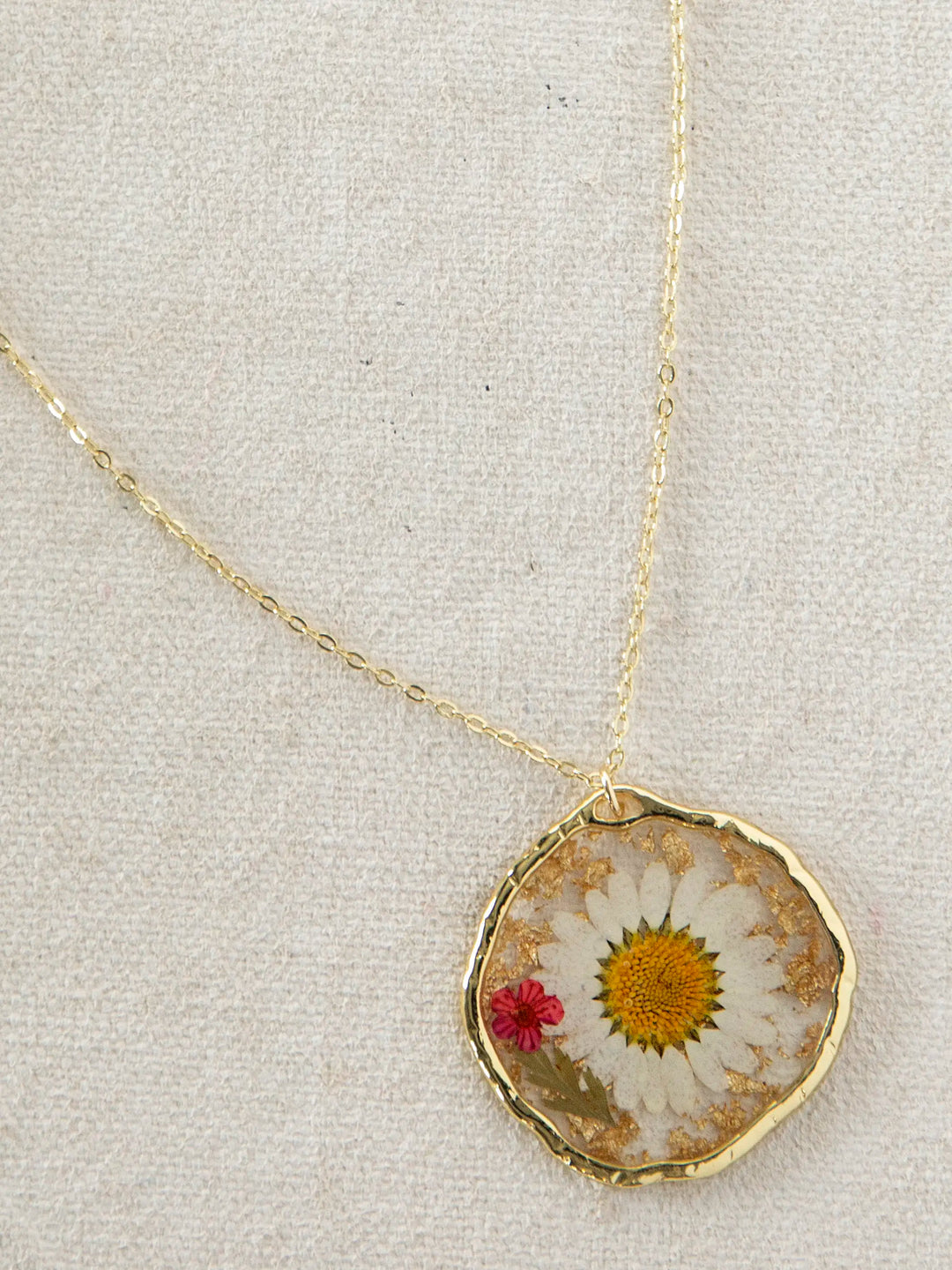 Pressed Flower Necklace - White Daisy