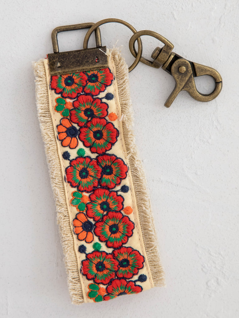 Embroidered Key Fob|Cream-view 1