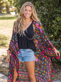Soleil Tassel Kimono - Mandala Charcoal-view 1