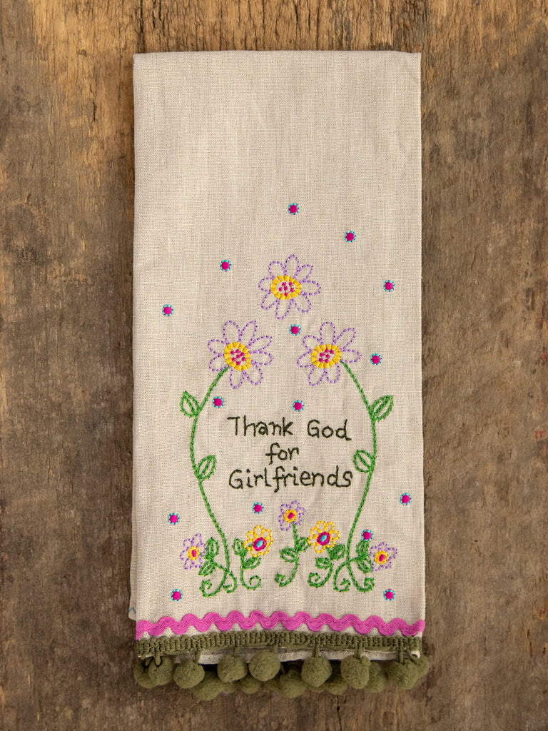 Linen Embroidered Hand Towel - Girlfriends-view 2