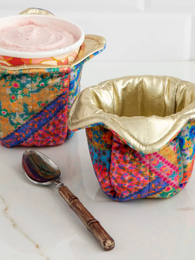 Ice Cream Cozy - Pink Folk Flower Patchwork-view 1