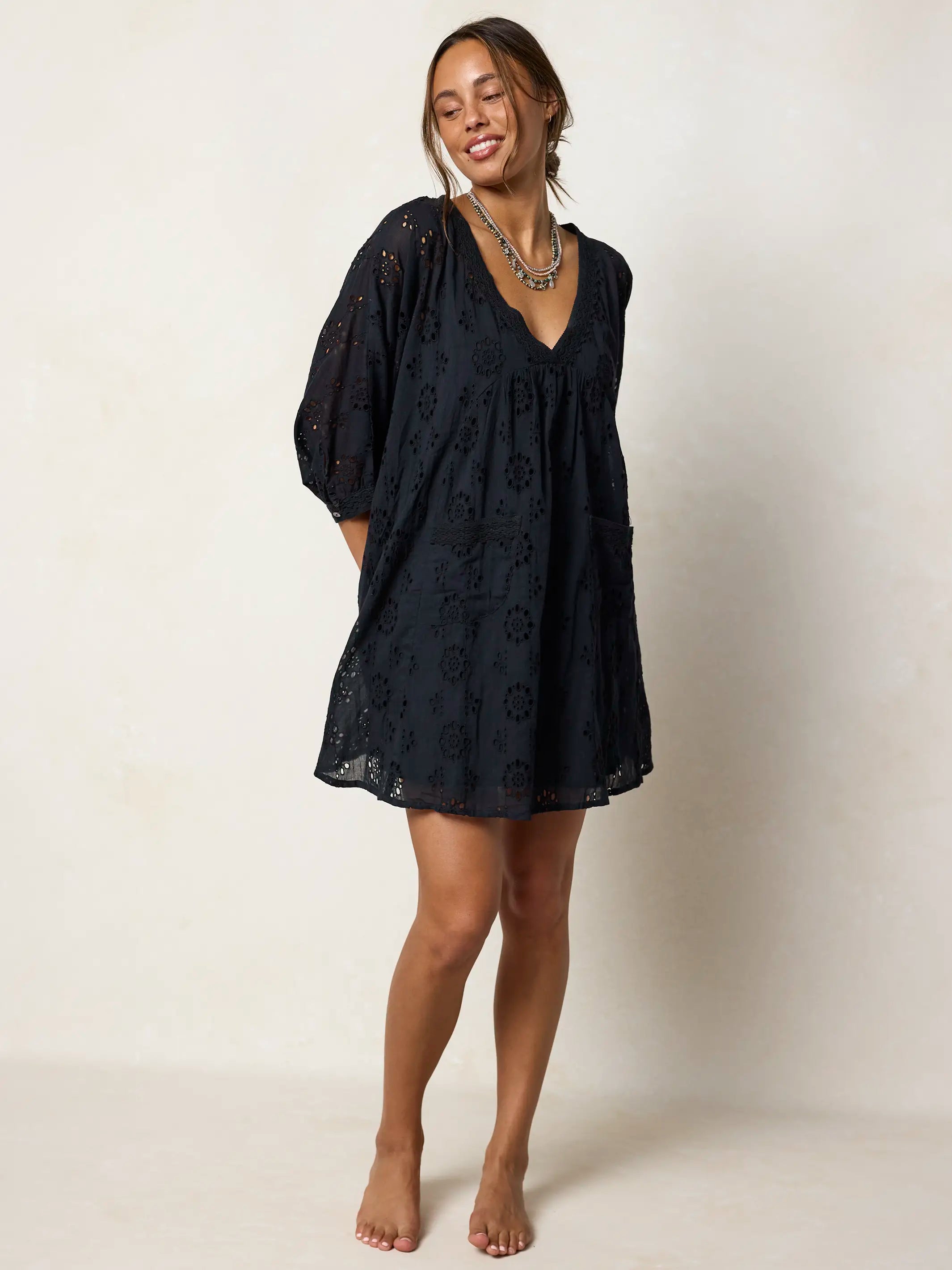 natural life black dress Natural Life Split Neck Black Tiered Maxi Dress Lightweight Cover Up XS/S