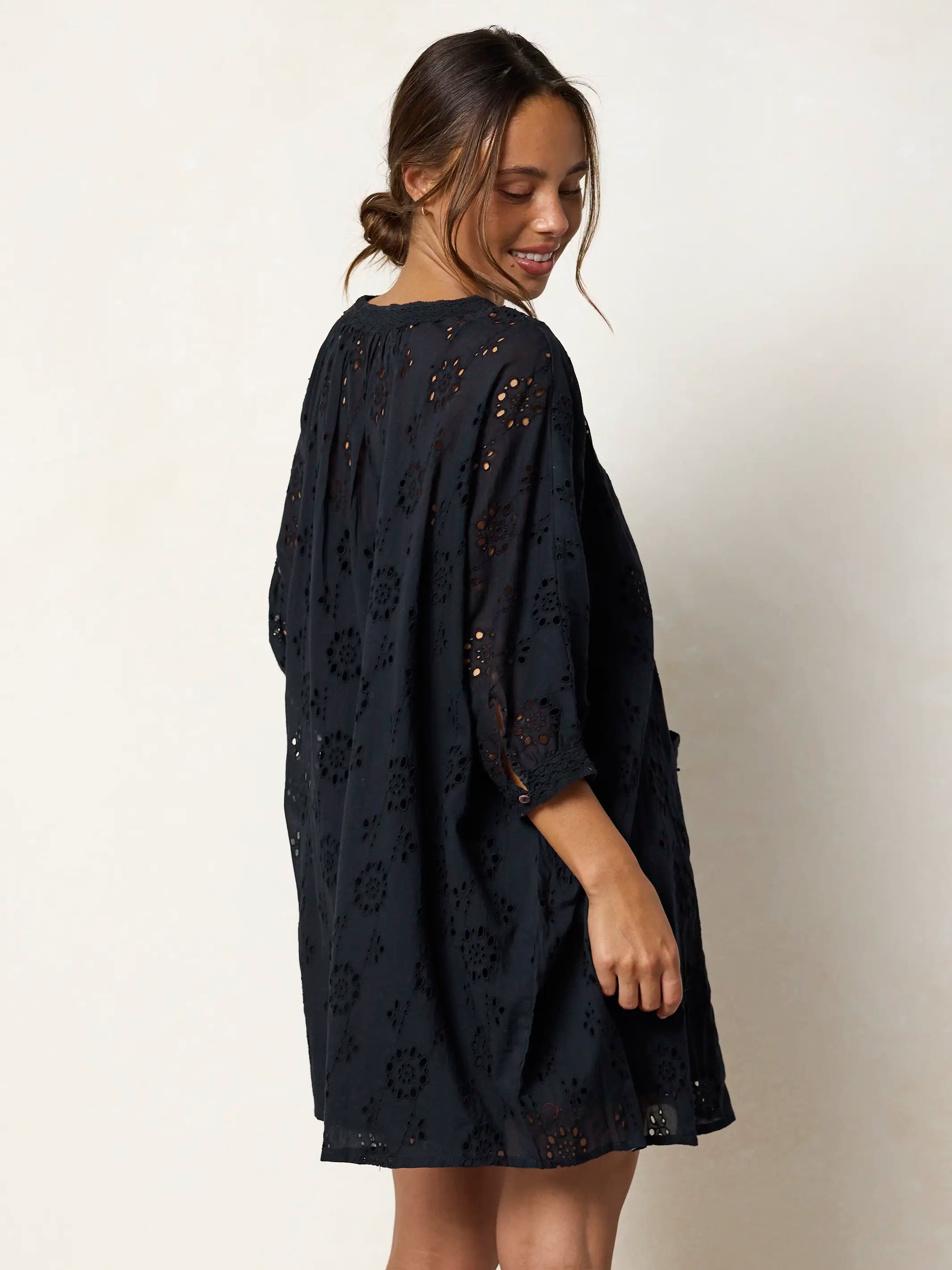 natural life black dress Natural Life Womens Sz M Black Floral Rayon Tie Neck Long Sleeve Dress NWT