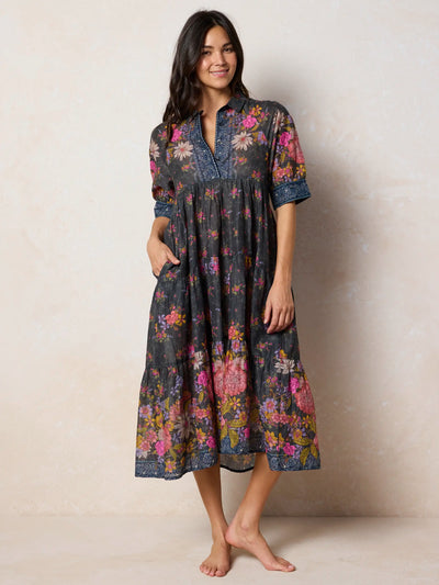 Rebecca Cotton Midi Dress - English Garden Charcoal-view 1