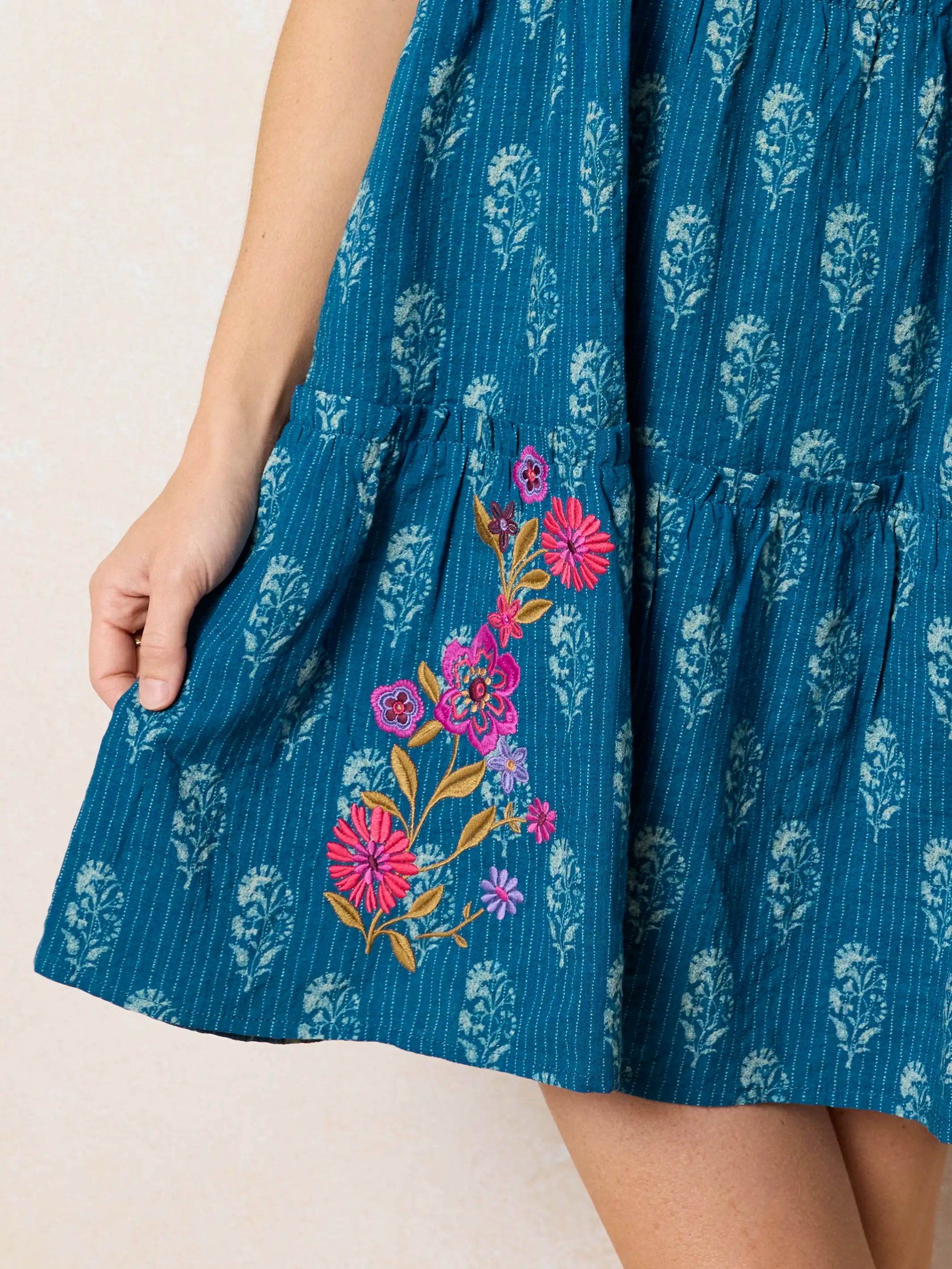 Embroidered Kate Mini Dress - Block Stamp Indigo Embroidered Kate Mini Dress - Block Stamp Indigo