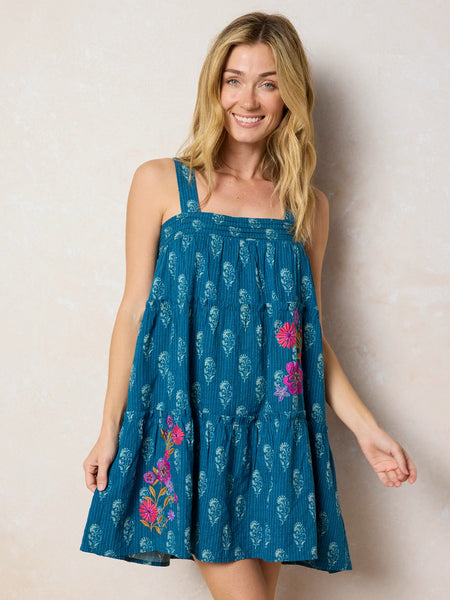 Embroidered Kate Mini Dress - Block Stamp Indigo Embroidered Kate Mini Dress - Block Stamp Indigo
