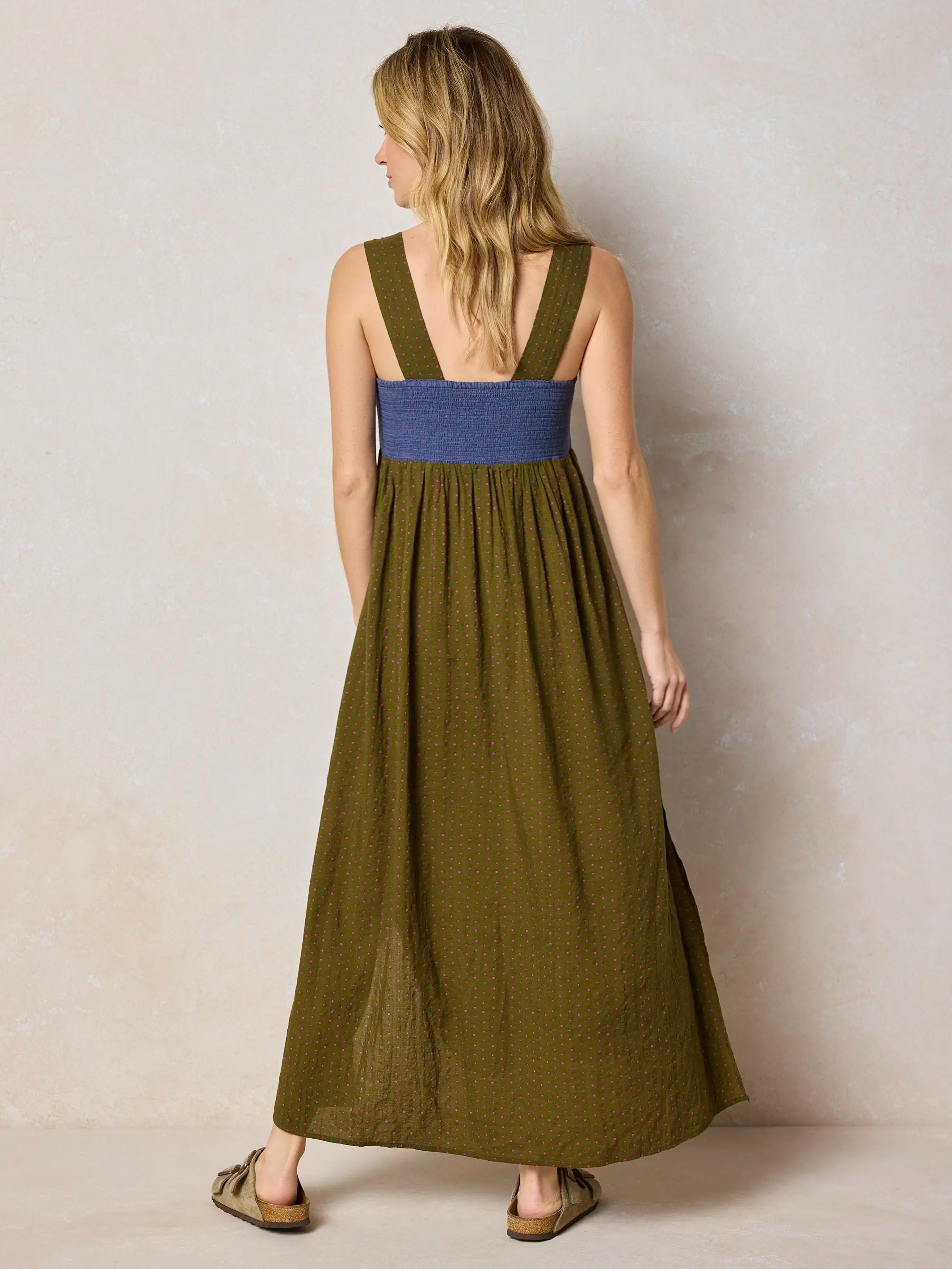 Embroidered Tricia Maxi Dress - Olive Polka Dot Embroidered Tricia Maxi Dress - Olive Polka Dot
