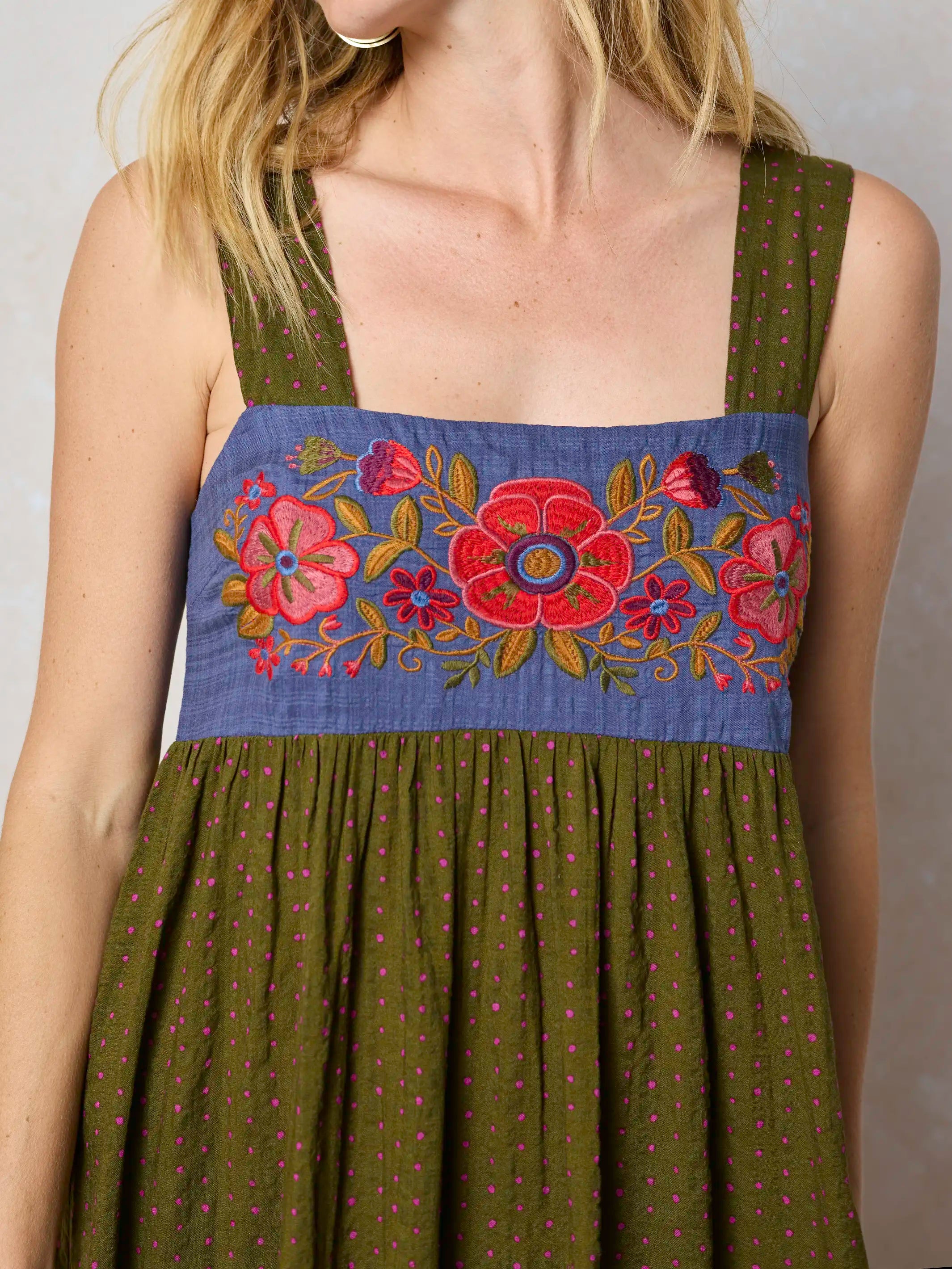 Embroidered Tricia Maxi Dress - Olive Polka Dot Embroidered Tricia Maxi Dress - Olive Polka Dot