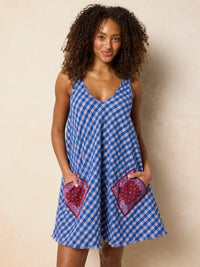 In The Moment Cotton Mini Dress - Blue Gingham-view 1