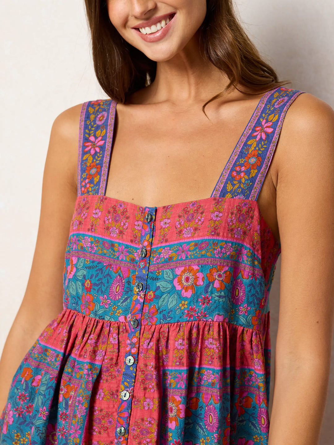 Lucy Mini Dress - Teal Boho Border Scarf