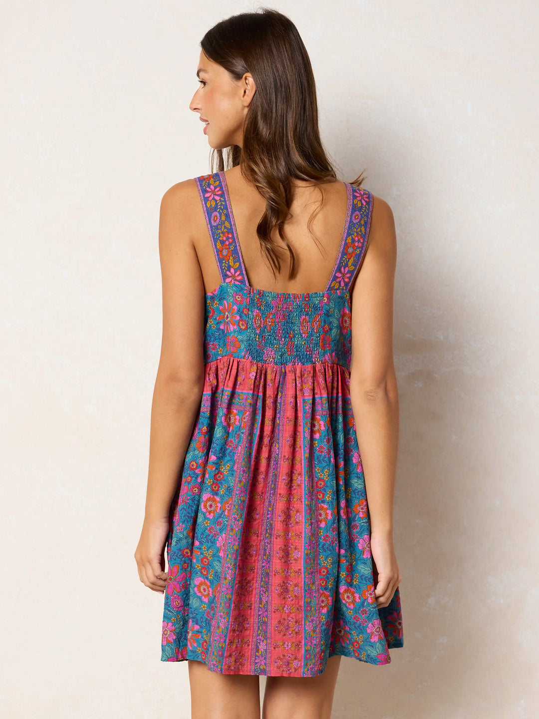 Lucy Mini Dress - Teal Boho Border Scarf