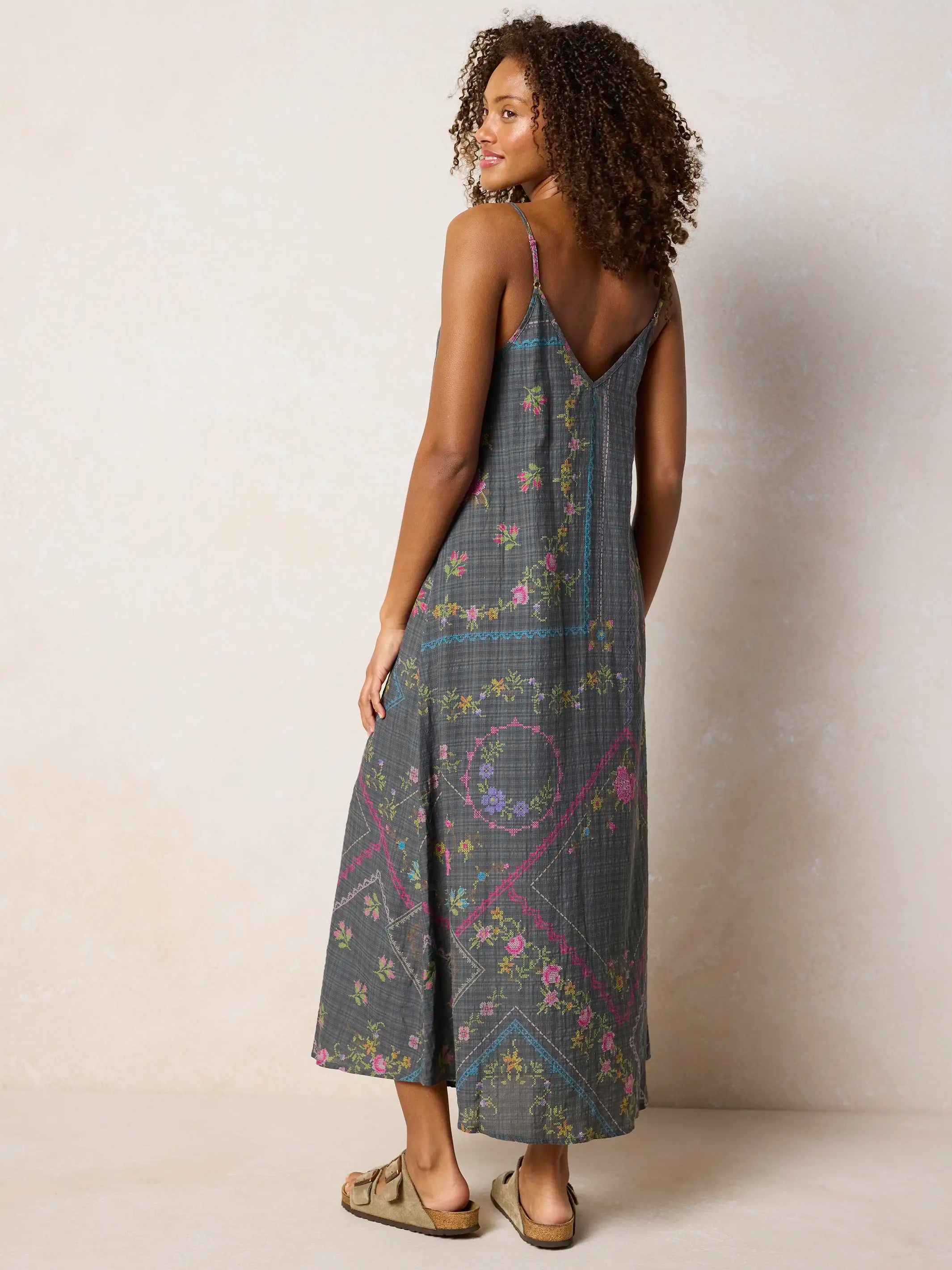 Gracie Slip Maxi Dress - Heirloom Cross Stitch Charcoal – Natural Life