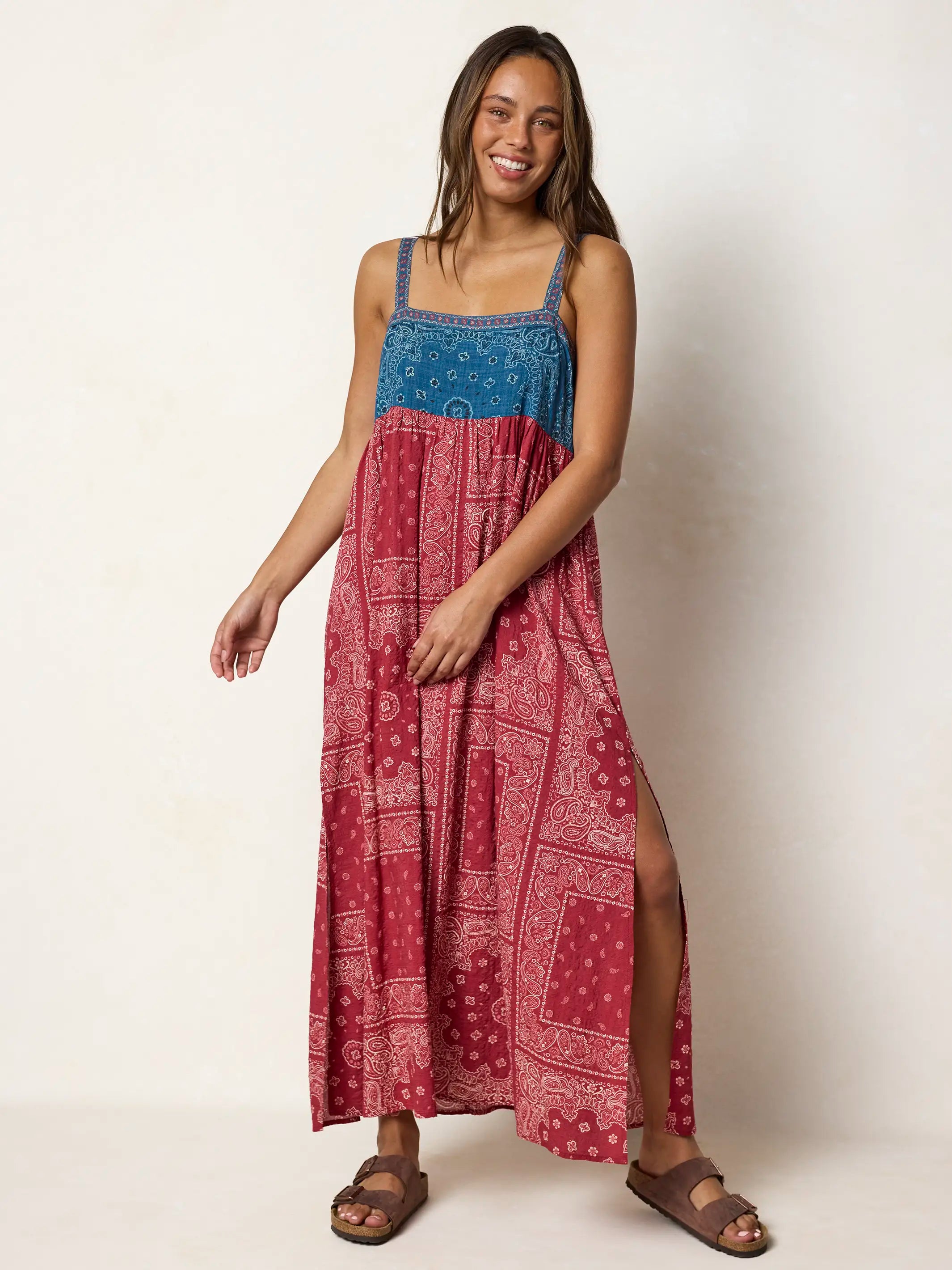 open lace back dress Patti Side Slit Maxi Dress