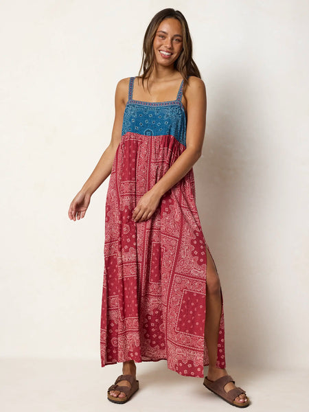 red paisley scarf loopy trim maxi dress FARM Rio | Dresses | Red Paisley Scarf Loopy Trim Maxi Dress