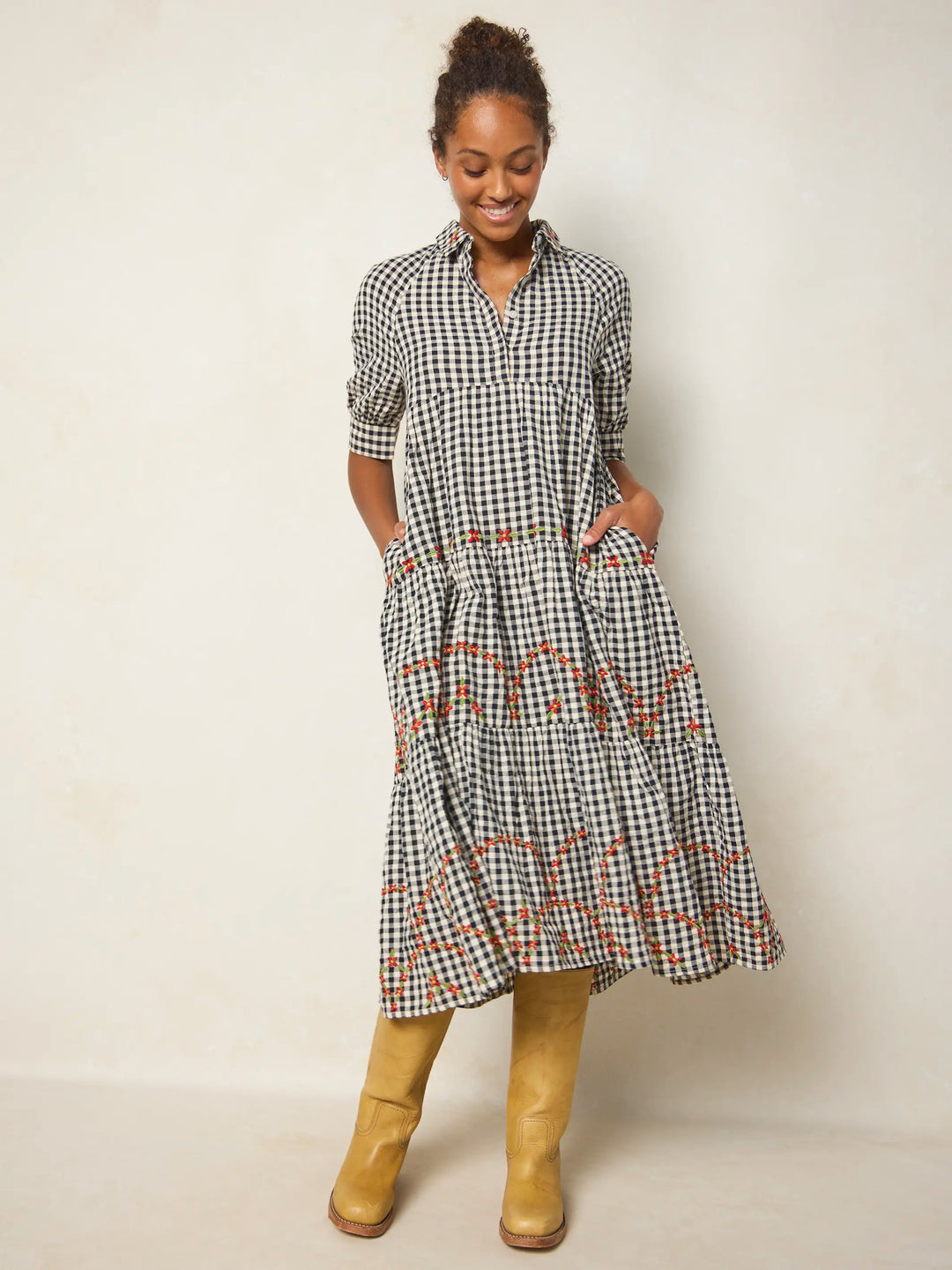 Rebecca Embroidered Cotton Midi Dress