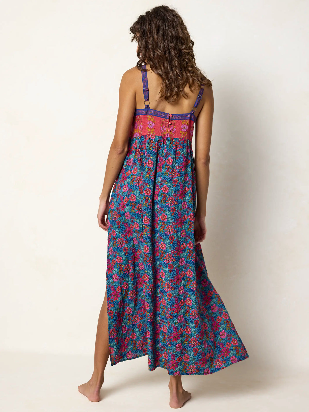 Patti Side Slit Maxi Dress - Teal Boho Border Scarf – Natural Life