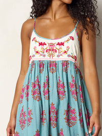 Gigi Embroidered Midi Dress - Wildflower Medallion Teal-view 1