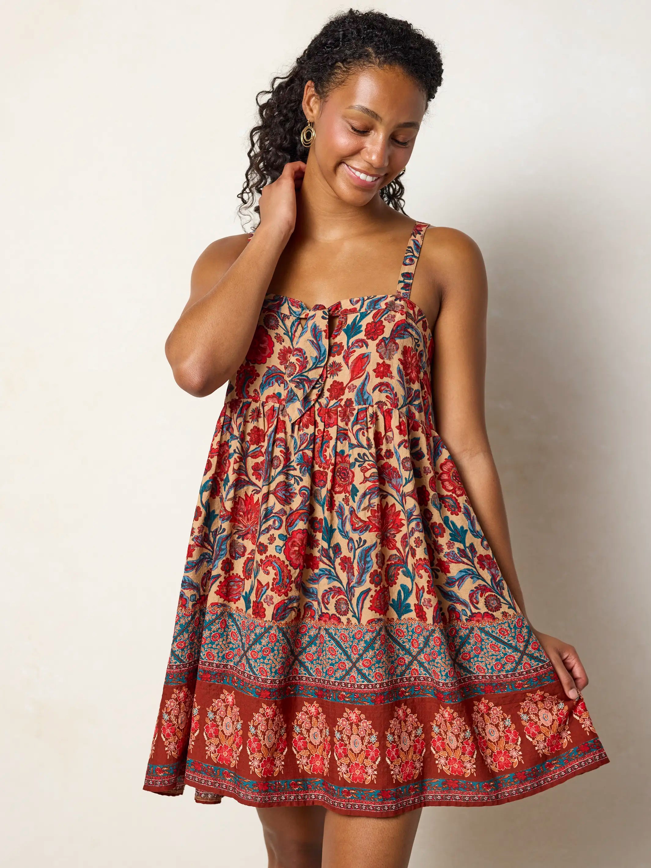floral tie front mini dress Amazon.com: Wocrolse Summer Dresses for Women Floral Print Tie Front Cami  Dress for Beach Party Casual : Clothing, Shoes & Jewelry