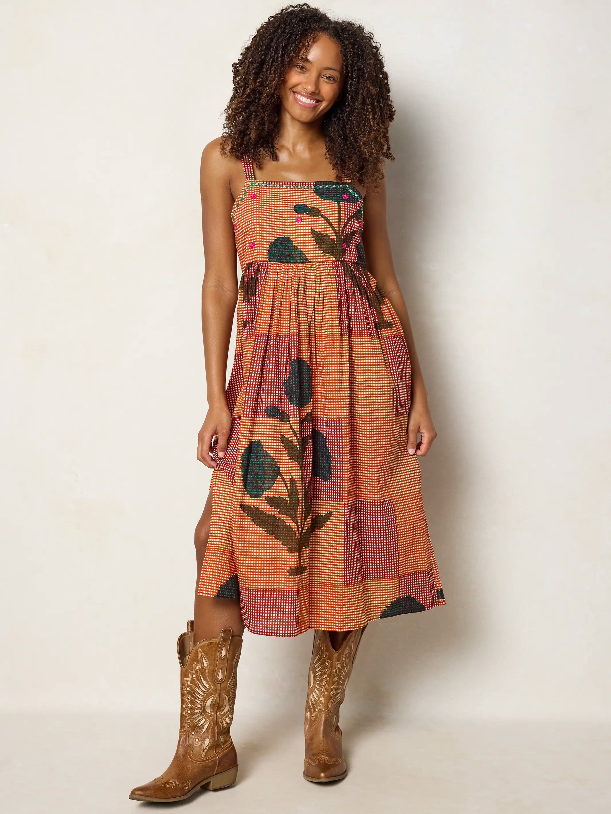 natalie floral smocked midi dress Natalie Embroidered Cotton Midi Dress