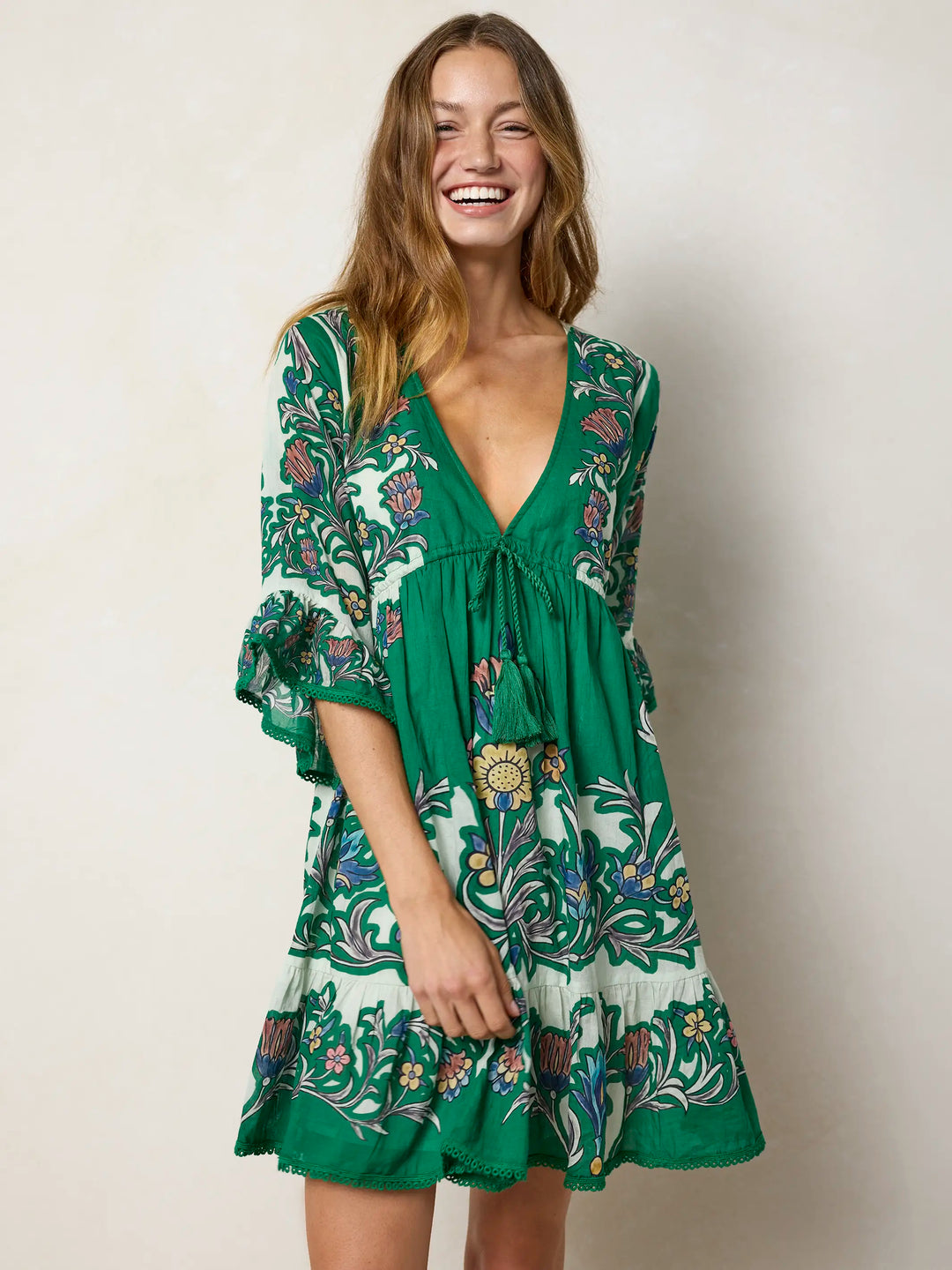 cream flowing dress Katherine Maxi — & Rust Floral Storage Stocktake Complete Size:29 By way of a Floral Hand Block Printed