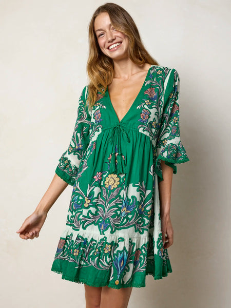 thirty thirty la green floral dress Capri Cotton Mini mpatmos