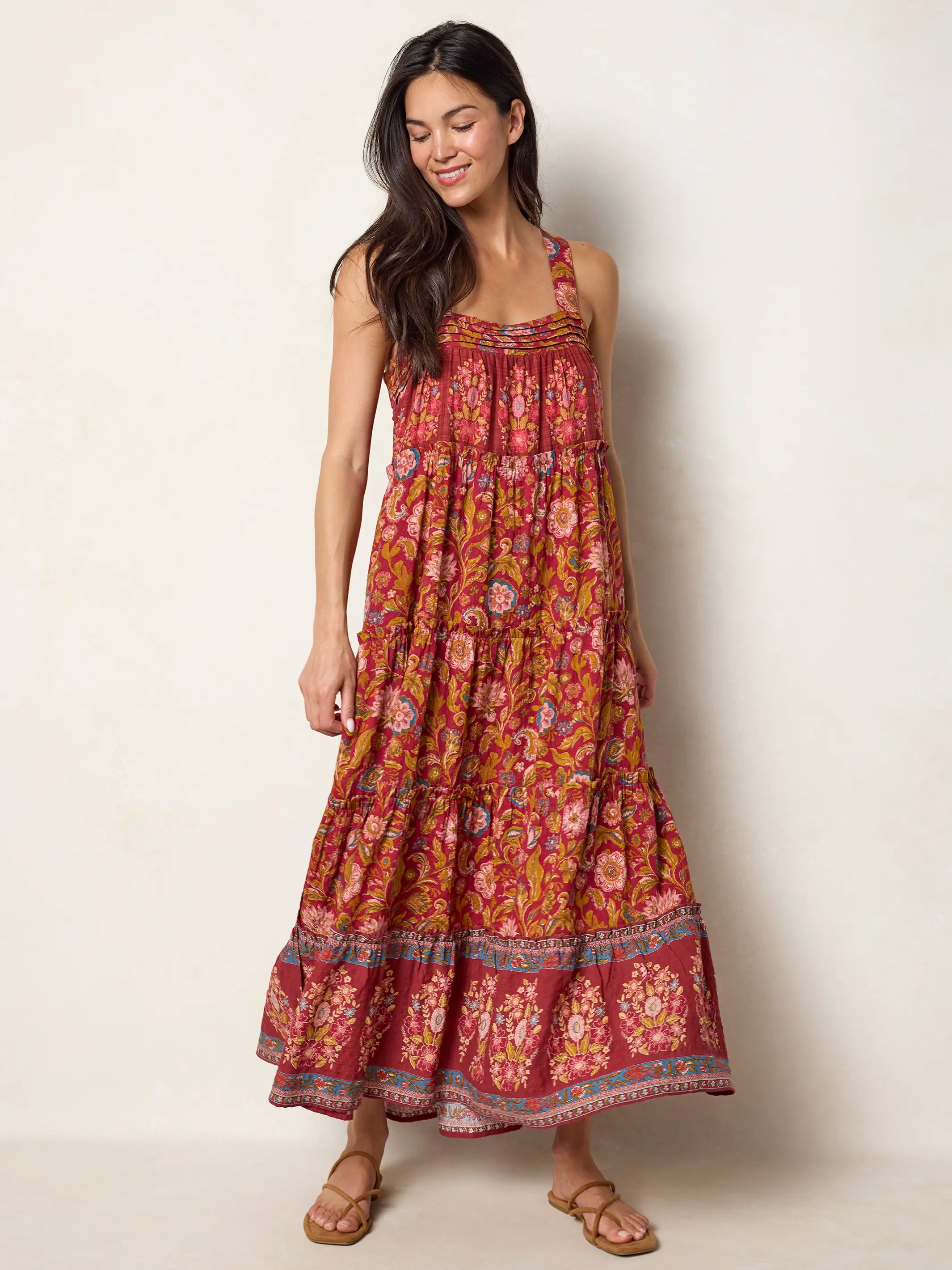 natural life dresses Collette Tiered Maxi Dress Florida Imported Product Measurements Dimensions Tennessee Lace Trim Maxi Dress