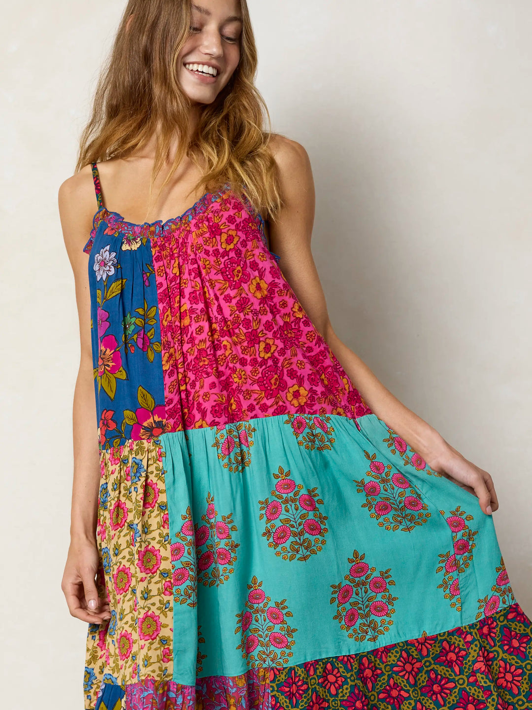Harley Patchwork Midi Dress - Wildflower Medallion Teal – Natural Life