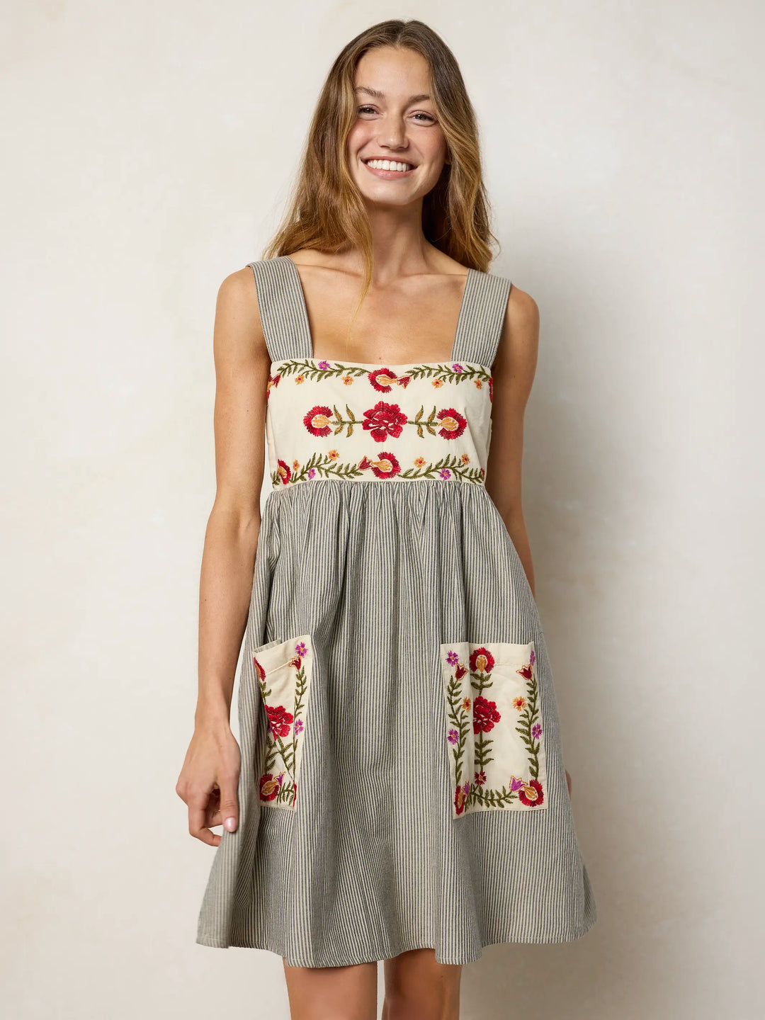 Memory Lane Smocked Cotton Embroidered Mini Dress