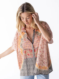 Kelly Oversized Cotton Button Down - Pink Frames-view 1