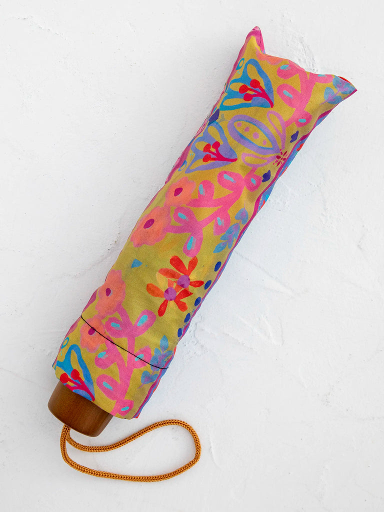 Fold Up Umbrella - Pink Mustard Floral-view 3