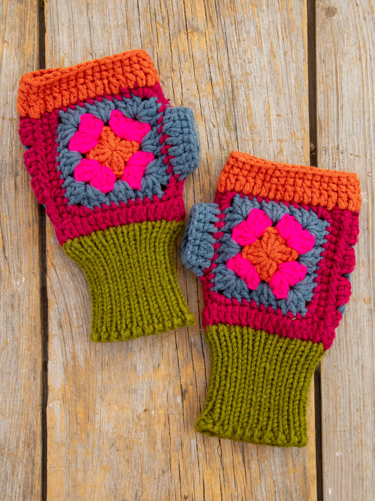 Crochet Fingerless Gloves - Olive-view 1