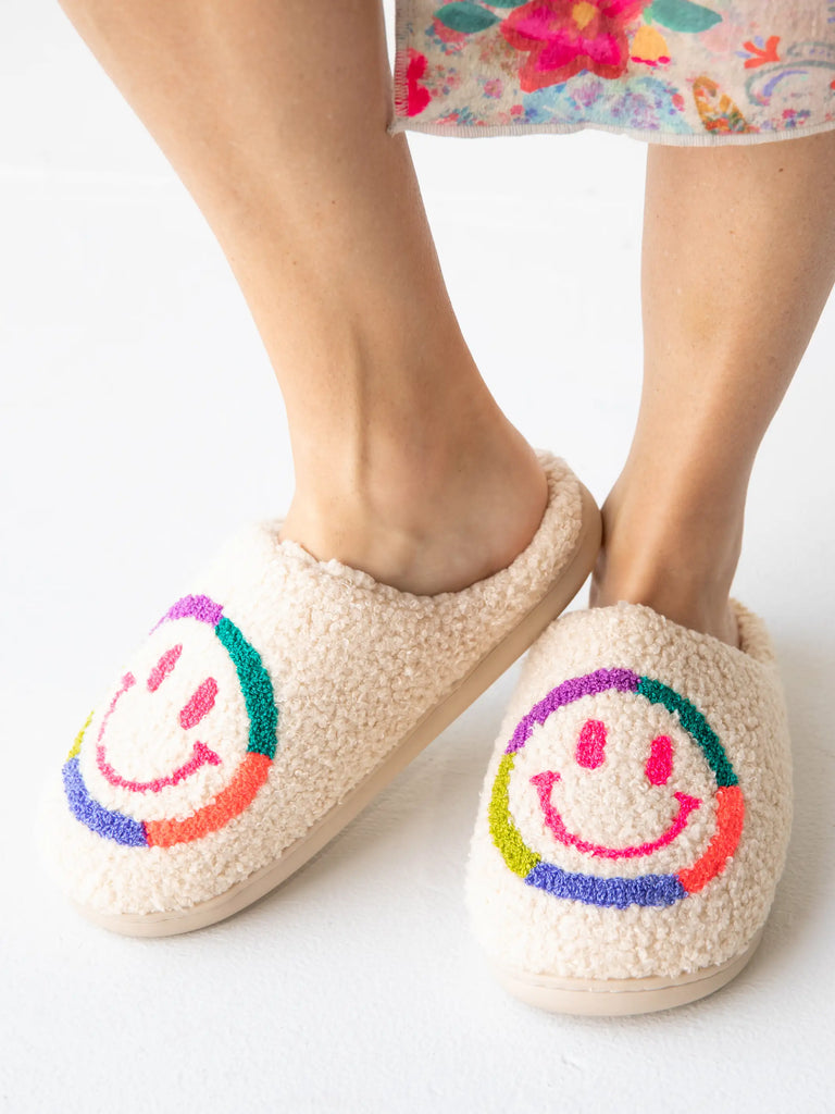 Icon Sherpa Slippers - Neon Smiley Face-view 2