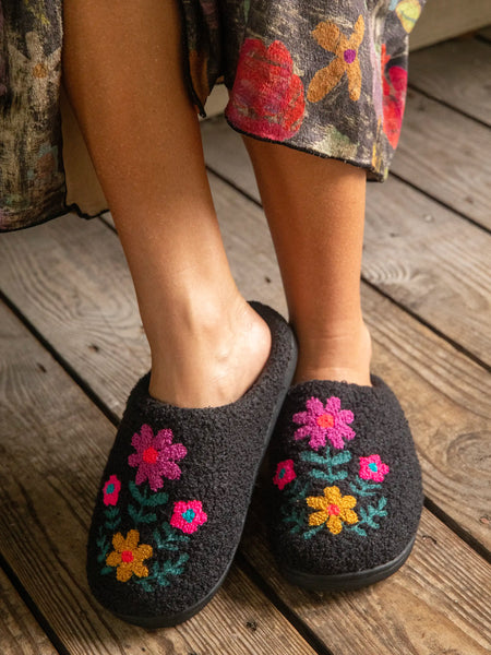 Icon Sherpa Slippers - Black Pink Folk Flower – Natural Life