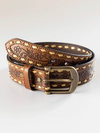 Western Blooms Leather Belt - Brown Floral-view 1