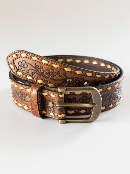 Western Blooms Leather Belt - Brown Floral – Natural Life display picture 1