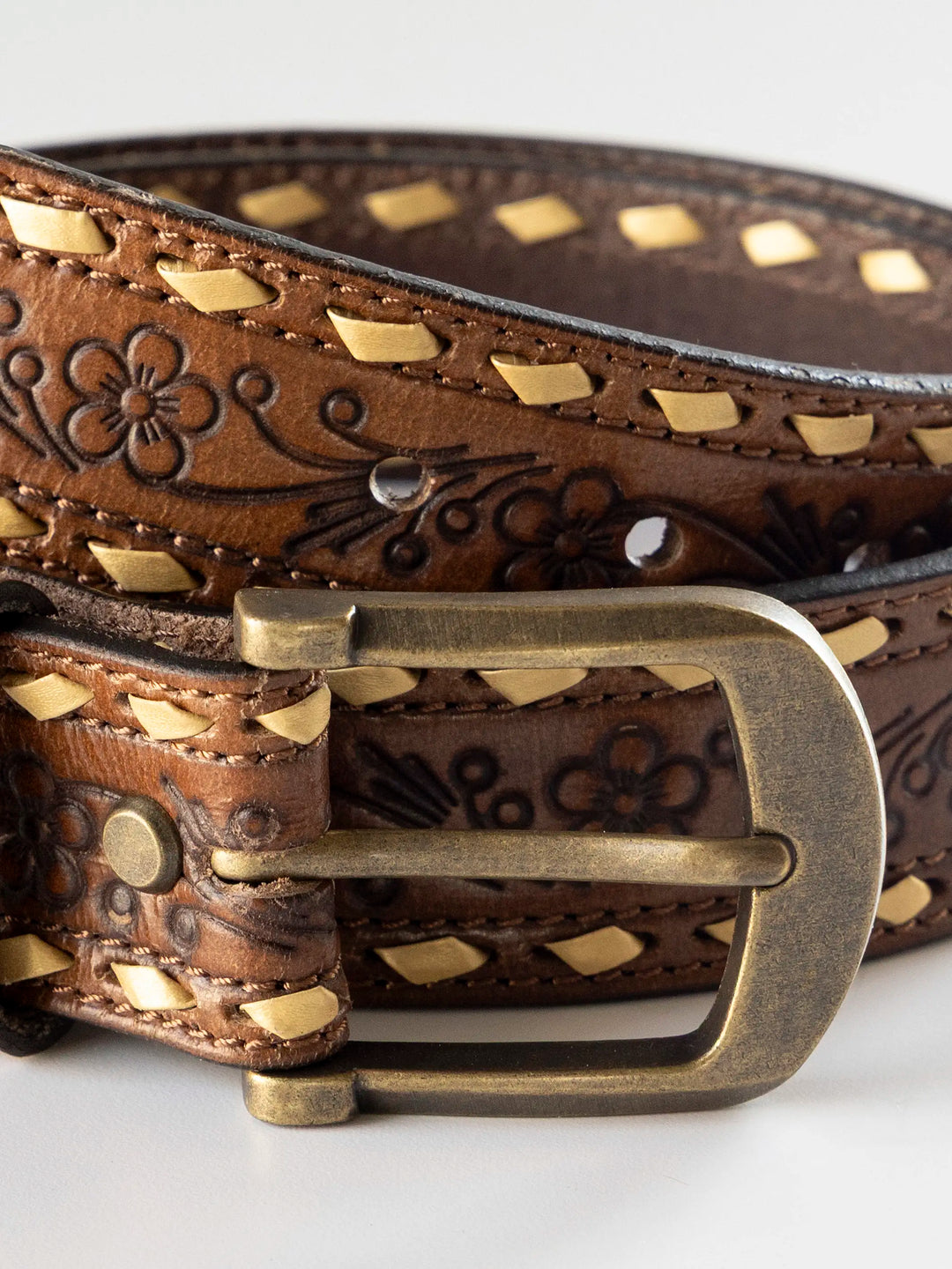 Western Blooms Leather Belt - Brown Floral – Natural Life display picture 1